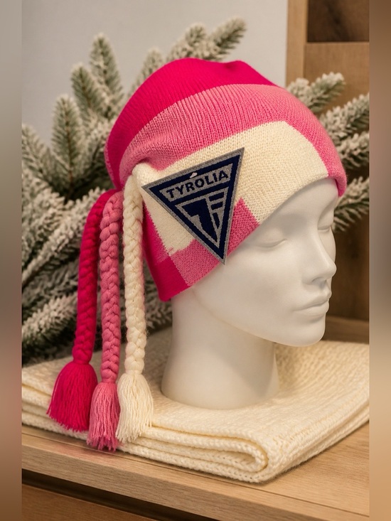 VINTAGE PINK AND WHITE SKI HAT BY TYROLA NWT main image 6